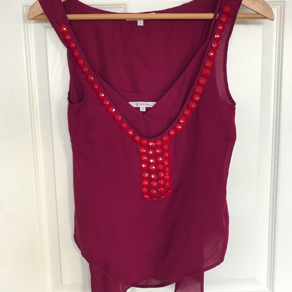 Grace Sun silk beaded tank